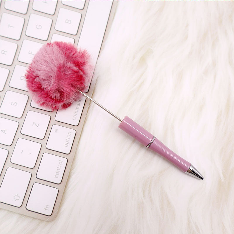 Wholesale Beadable Pens Pom Pom Beadable Pen Leopard Print Plush Multicolor DIY Fluffy Pens